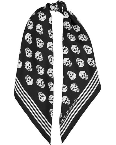 Alexander McQueen Biker Skull-Print Silk Scarf - Black