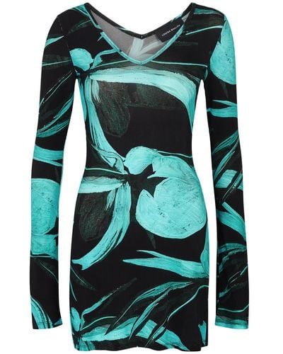 Louisa Ballou Floral-Print Stretch-Jersey Mini Dress - Green