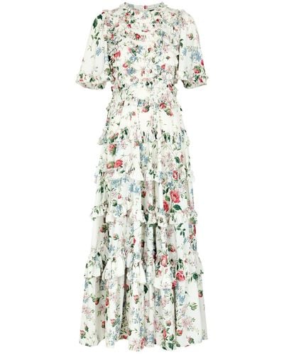 Needle & Thread Floral Fantasy Printed Ruffled Maxi Dress - White