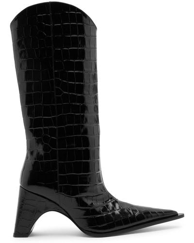 Coperni Croco Bridge 85 Leather Mid-calf Cowboy Boots - Black