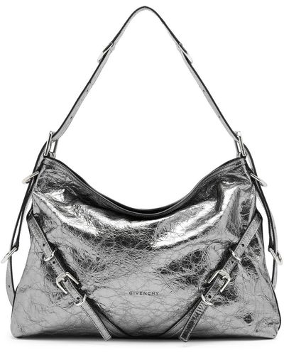Givenchy Voyou Medium Metallic Leather Shoulder Bag - Gray