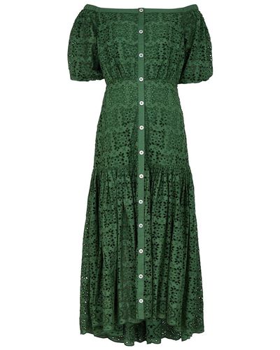 Veronica Beard Cali Eyelet-Embroidered Cotton Midi Dress - Green