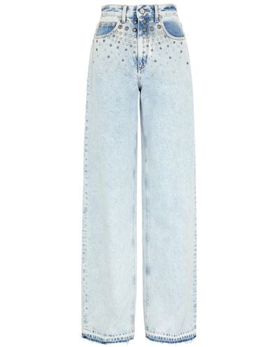 Alessandra Rich Stud-embellished Wide-leg Jeans - Blue