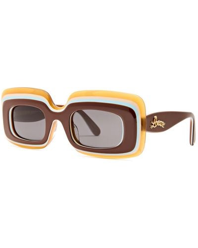 Loewe X Paula'S Ibiza Layered Rectangle-Frame Sunglasses - Brown