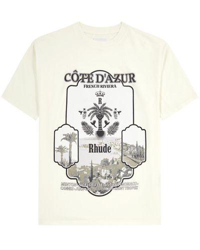 Rhude Azur Mirror Printed Cotton T-Shirt - White