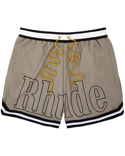 Rhude Logo-Print Shell Swim Shorts - Gray