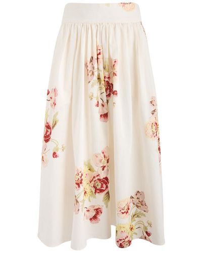 byTiMo Floral-Print Cotton-Blend Midi Skirt - Natural