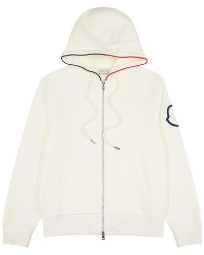 Moncler Logo-embroidered Hooded Cotton Sweatshirt - Natural