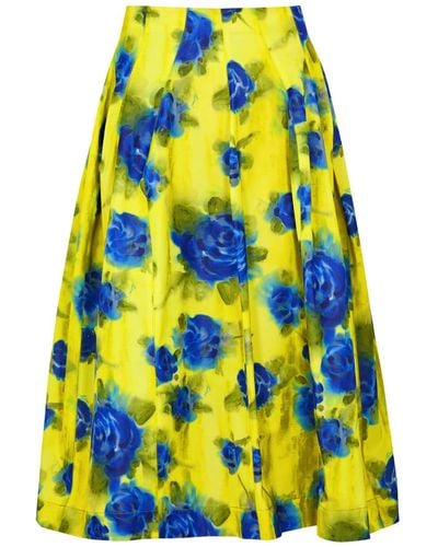 Marni Floral-print Taffeta Midi Skirt - Yellow