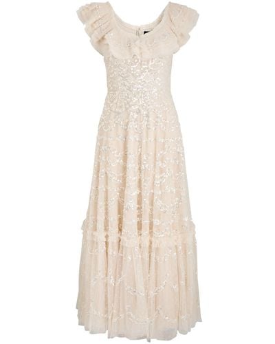 Needle & Thread Everthine Sequin-Embellished Tulle Gown - Natural