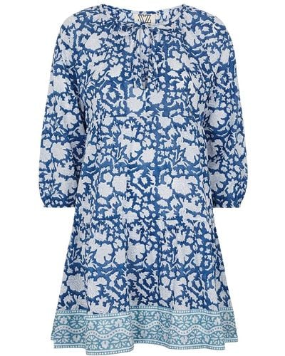 SZ Blockprints Priya Floral-print Cotton Mini Dress - Blue