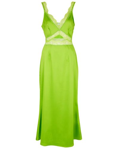 Never Fully Dressed Mimi Lace-trimmed Satin Maxi Dress - Green