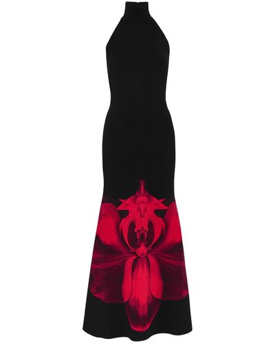 Alexander McQueen Ethereal Orchid Floral-jacquard Maxi Dress - Red