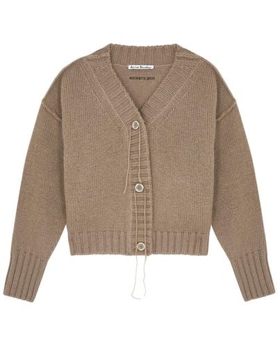 Acne Studios Logo-embroidered Wool Cardigan - Natural