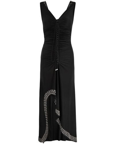 Rabanne Eyelet-Embellished Satin-Jersey Midi Dress - Black
