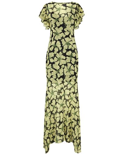 De La Vali Bougainvillea Floral-print Chiffon Maxi Dress - Green