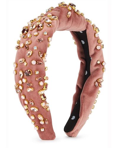 Lele Sadoughi Dusky Crystal-Embellished Velvet Headband - Pink