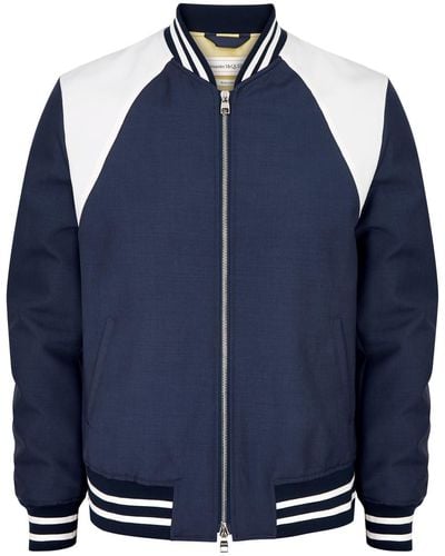Alexander McQueen Panelled Wool-Blend Varsity Jacket - Blue