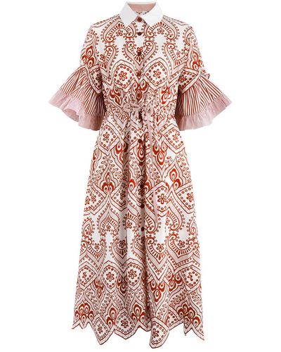 Evi Grintela Valerie Embroidered Cotton Midi Dress - Pink