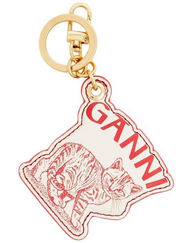 Ganni Kitten Logo Leather Keyring - Pink