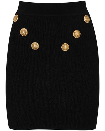Balmain Ribbed-Knit Mini Skirt - Black