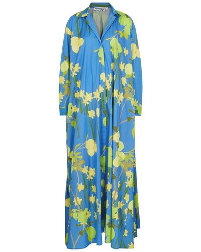 BERNADETTE Gregory Floral-Print Stretch-Cotton Maxi Dress - Blue