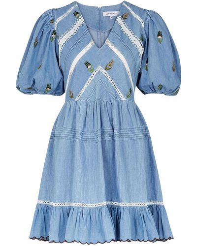 Lug Von Siga Emma Embroidered Chambray Mini Dress - Blue
