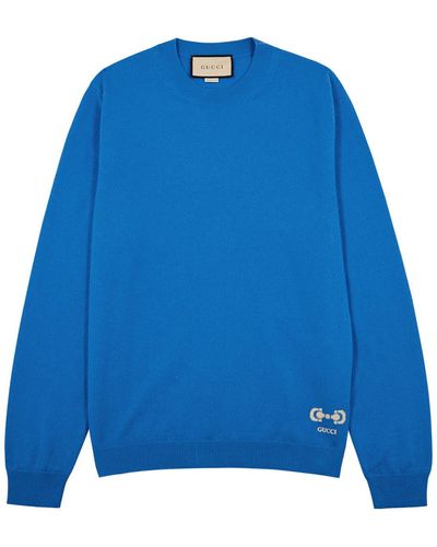 Gucci Logo-intarsia Cashmere Jumper - Blue