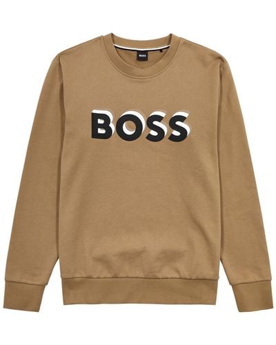 BOSS Logo Cotton Sweatshirt - Natural