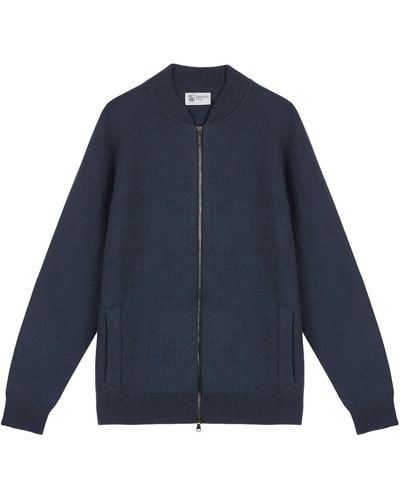 Johnstons of Elgin Inlay Stitch Cashmere Bomber - Blue
