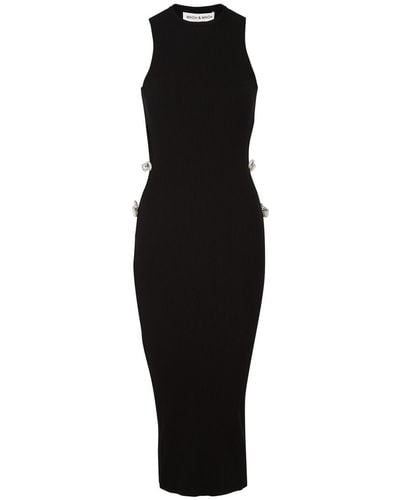Mach & Mach Embellished Stretch-knit Midi Dress - Black