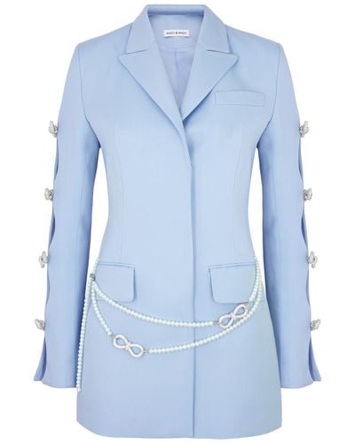 Mach & Mach Embellished Cut-out Wool Mini Blazer Dress - Blue