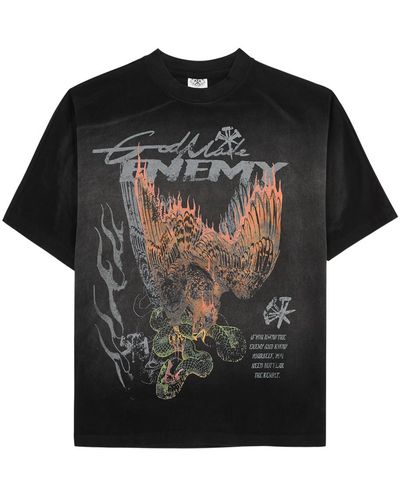 God Made Enemy Printed Cotton T-Shirt - Black