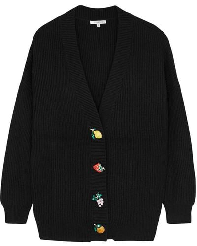 Olivia Rubin Franki Embellished Ribbed-knit Cardigan - Black
