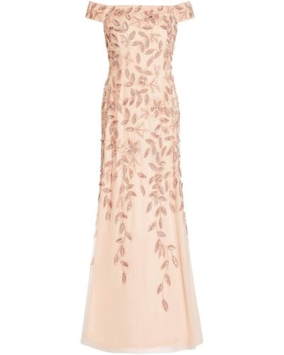 Adrianna Papell Off Shoulder Beaded Vine Gown - Pink