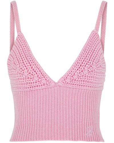 Blumarine Logo-embroidered Ribbed Wool Top - Pink