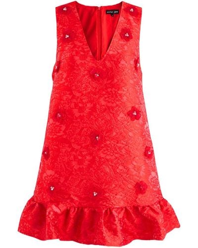 Sister Jane Sweet Cherry Floral-Jacquard Cloqué Mini Dress - Red