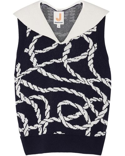 JoosTricot Navy Rope-intarsia Knitted Silk-blend Tank - Blue