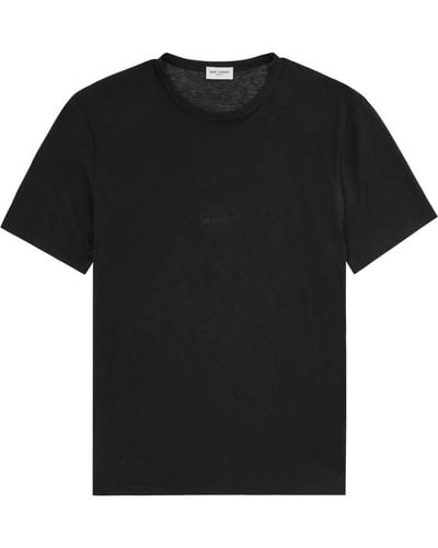Saint Laurent Logo-embroidered Cotton T-shirt - Black