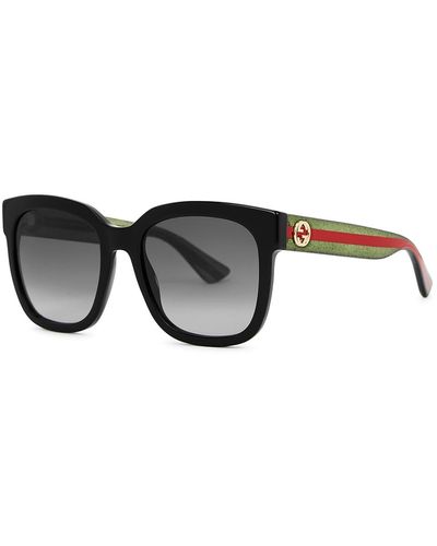 Gucci Striped Wayfarer-Style, Designer Sunglasses, Lenses - Black