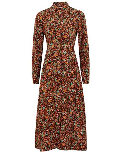Victoria Beckham Floral-print Satin Shirt Dress - Brown