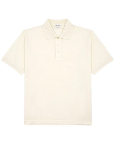 Saint Laurent Logo Piqué Cotton-blend Polo Shirt - White