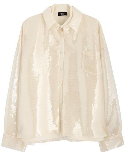 A.W.A.K.E. MODE Sequin-Embellished Layered Shirt - Natural