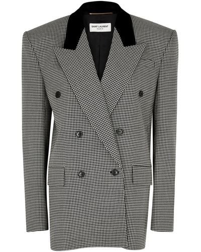 Saint Laurent Double-breasted Houndstooth Wool Blazer - Black