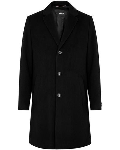 BOSS Single-Breasted Wool-Blend Coat - Black