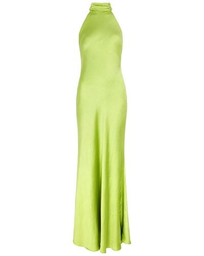 Misha Collection Evianna Halterneck Satin Gown - Green