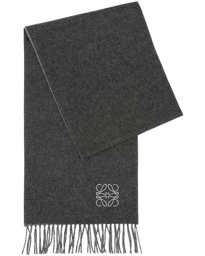 Loewe Anagram-embroidered Wool-blend Scarf - Grey