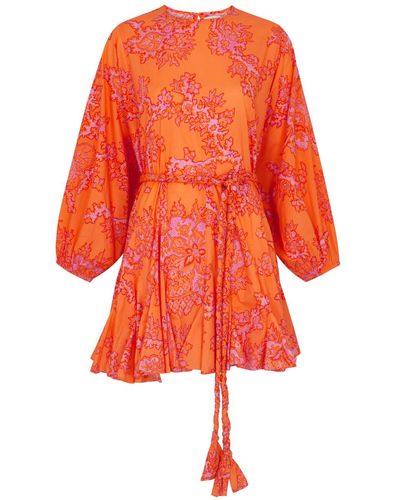 RHODE Ella Printed Cotton Mini Dress - Orange