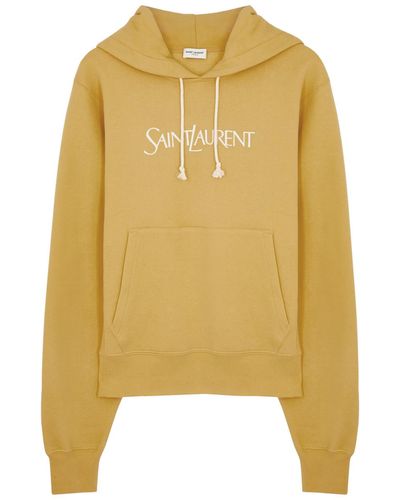 Saint Laurent Logo-Embroidered Hooded Cotton Sweatshirt - Yellow