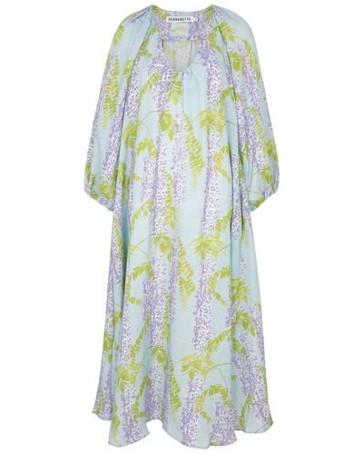 BERNADETTE Georgette Floral-Print Linen Maxi Dress - Blue
